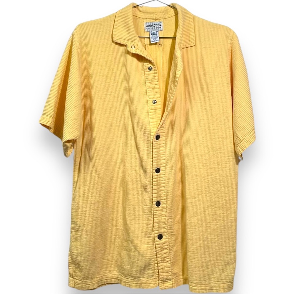 1980s EZZE Wear Snap Up Shirt, Size L, 100% Cotton, Yellow Corduroy, Vintage